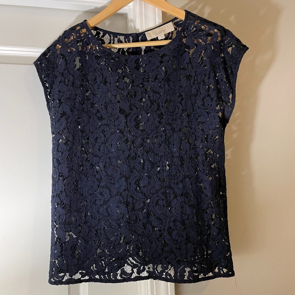 LOFT Lace Navy Top - M